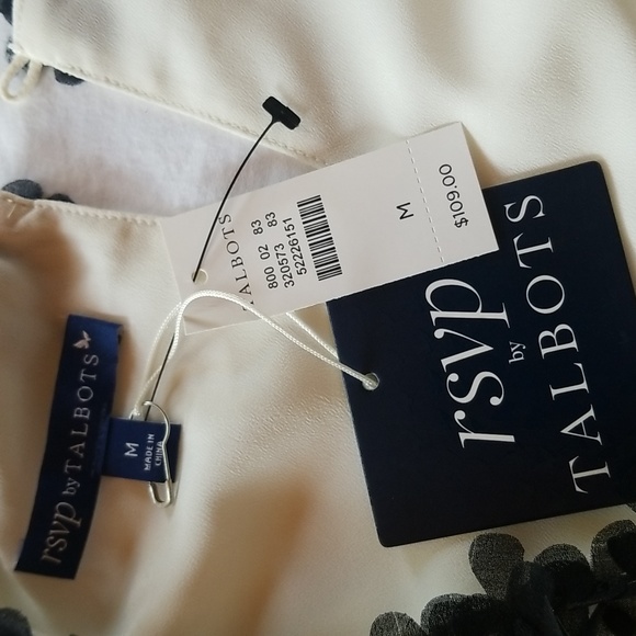 RSVP by Talbots Cream and Black Top with Flower Detail, NWT, Size M - Picture 4 of 5